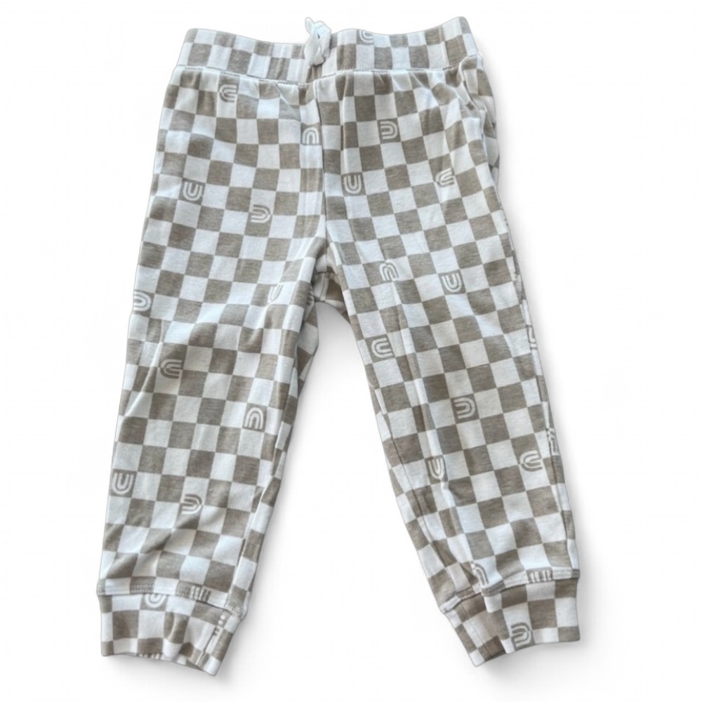 JUMPING BEANS Checkerboard‎ Jogger Pants, Khaki & White, 24m